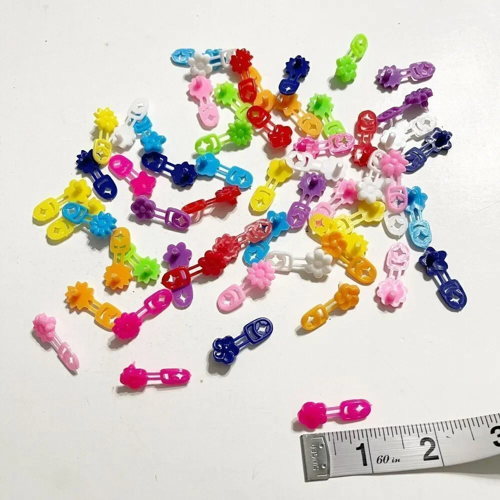 Vintage Lot of 58 Micro Plastic Braid Barrettes Cornrows Colorful Flower‎ Kids